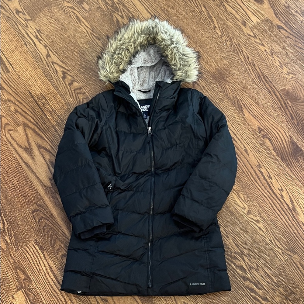 Lands End Girls Coat with Faux Fur Trim